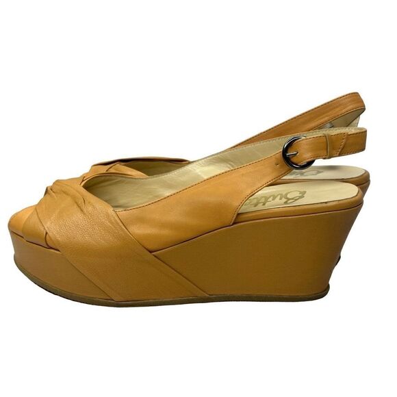 Butter Italy Light Camel Wedge Platform Peep Toe Slingback Size 9.5 - Picture 3 of 12